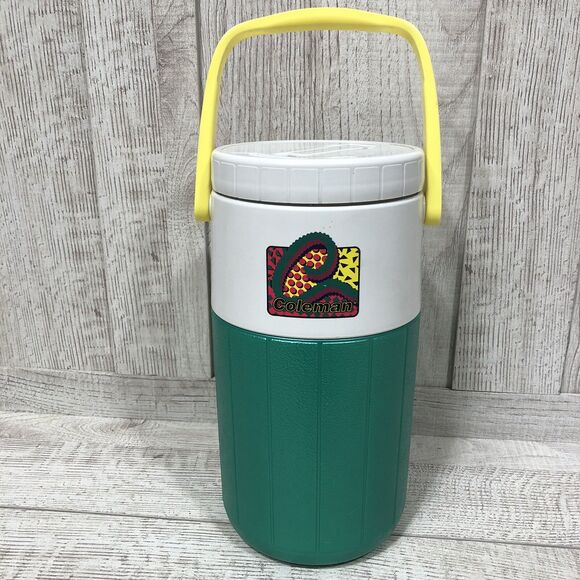 Coleman Other - Vtg 1992 Retro Coleman Water Drink Cooler Jug Neon Teal green Yellow 5590 retro